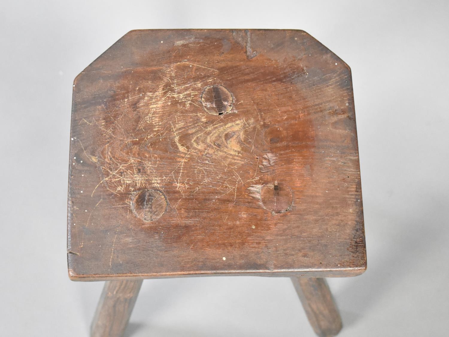 A Vintage Rustic Three Legged Stool with Rectangular Top, 43cms High - Image 2 of 2