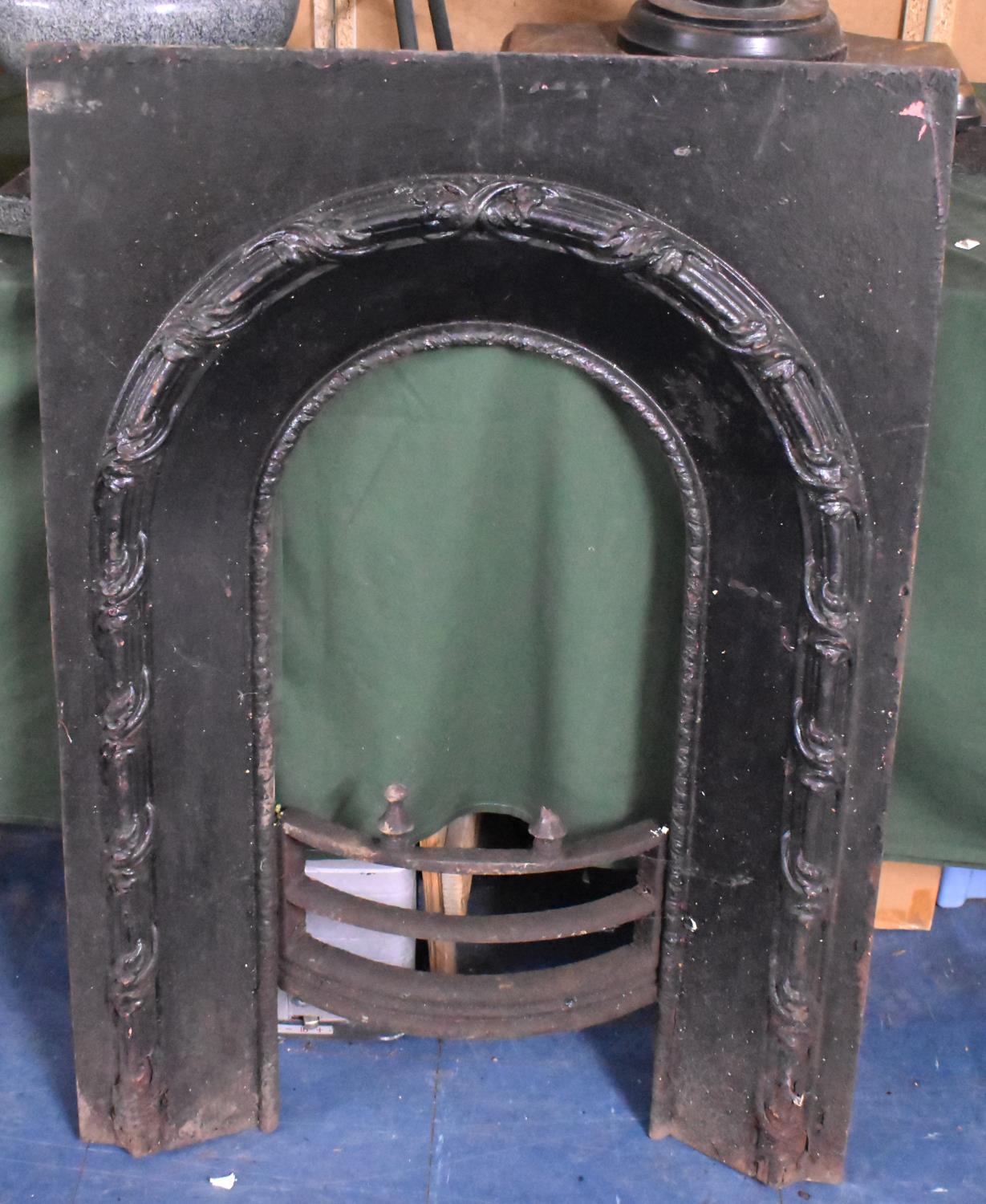 A Late 19th Century Black Painted Cast Metal Fire Surround, 65x92cm high