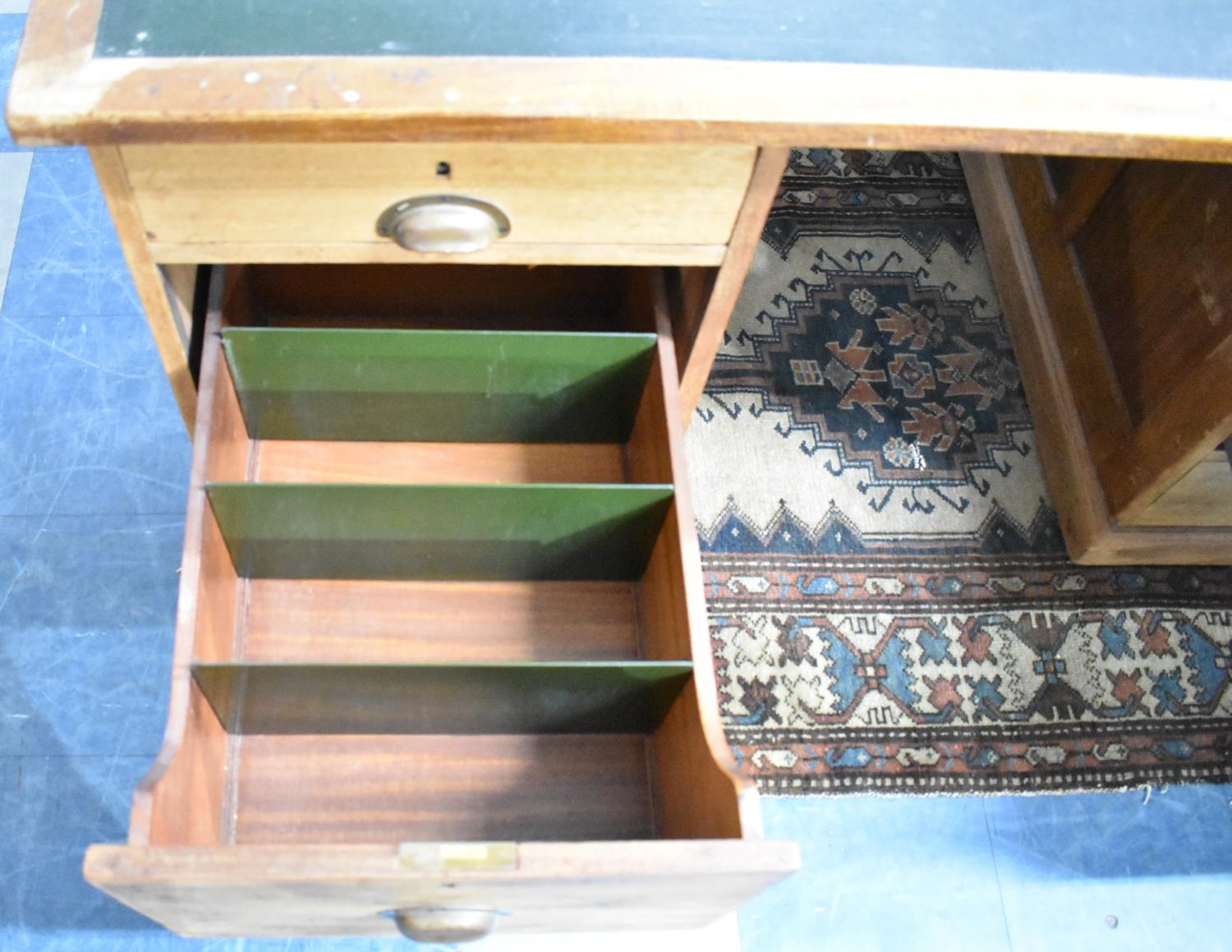 An Edwardian Kneehole Writing Desk, Rexine Top and Three Drawers Either Side Kneehole, 160cms Wide - Image 4 of 4