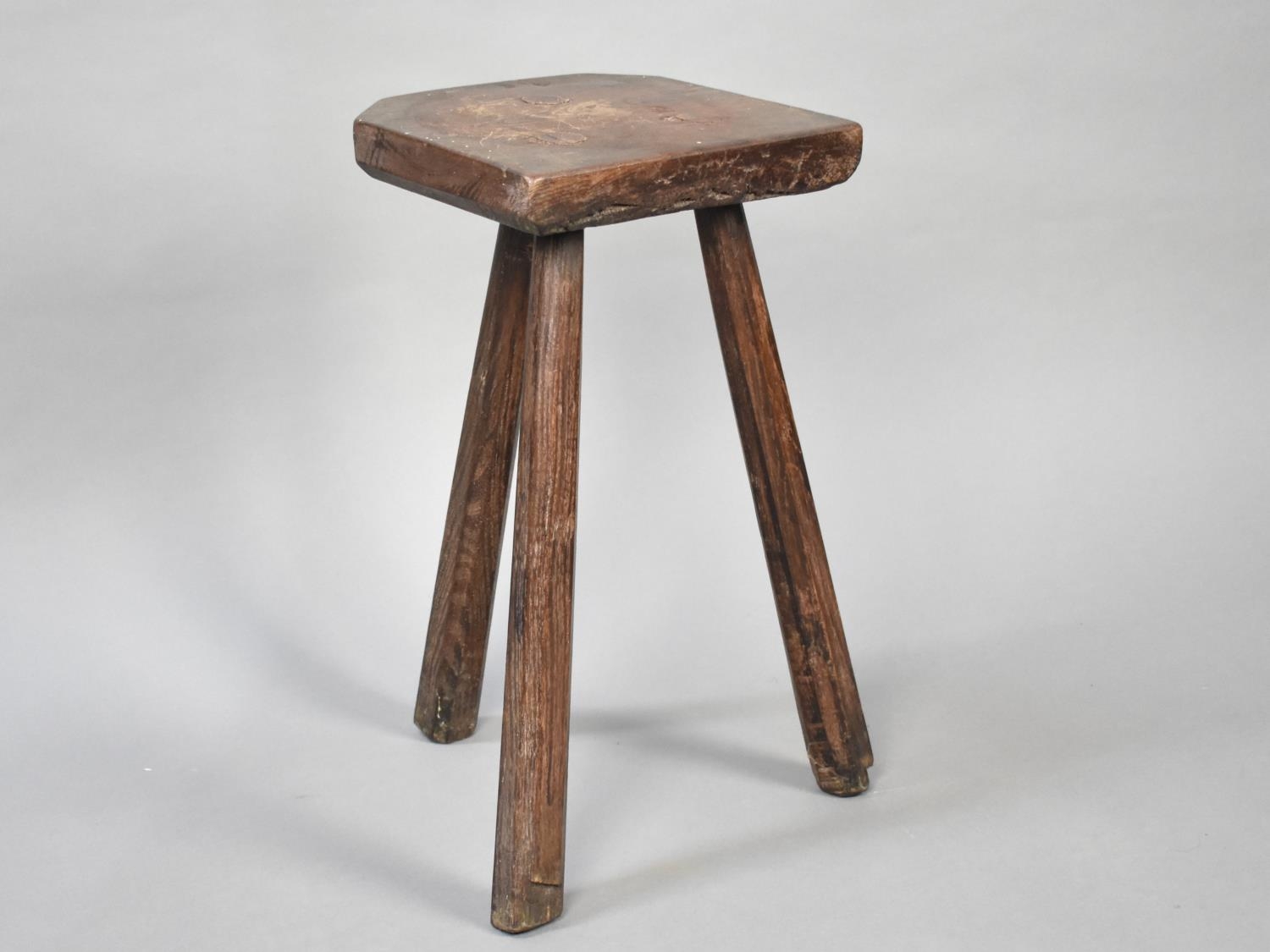 A Vintage Rustic Three Legged Stool with Rectangular Top, 43cms High