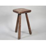 A Vintage Rustic Three Legged Stool with Rectangular Top, 43cms High