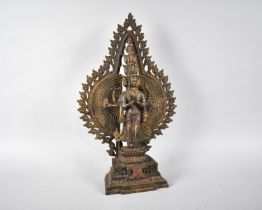 A Large Indian Patinated Bronze Temple Altar Piece Depicting Standing Deity with Many Heads and