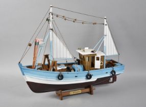 A Painted Wooden Model of a Two Masted Lobster Boat, 'L'Optimiste', 44cms Long