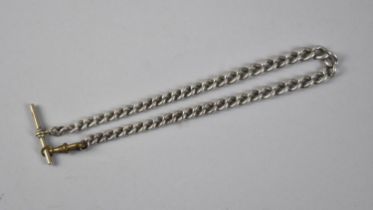 A Silver Curb Link Watch Chain, 33cms Long, with Non-Silver T-Bar and Dog Clip Clasp, 33.4gms