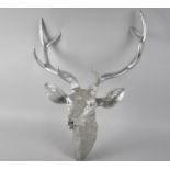 A Modern Silver Sprayed Model of a Stag's Head with Four Point Antlers, 59cms High