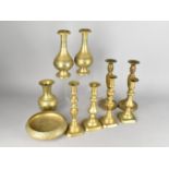 A Collection of Various Brass to Comprise Candlesticks, Indian Nielo Bottle Vases and Bowl and a