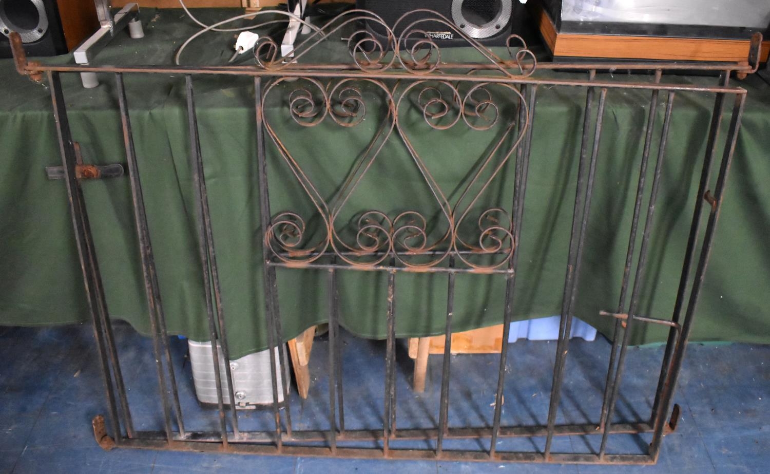 A Pair of Black Painted Wrought Metal Entrance Gates, 117x93cm high