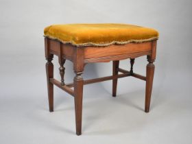 An Edwardian Mahogany Framed Lift Top Piano Stool on Tapering Square Supports, Upholstered Seat,
