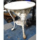 A White Painted Cast Iron Britannia Pub Table with Marble Top, 76cm Diameter Top, 62cm Diameter Top