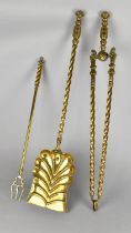 A Pair of Victorian Brass Long Handled Fire Irons together with a Brass Toasting Fork