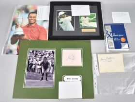 A Collection of Various Golfing Autographs to include Tiger Woods, Tony Jacklin, Henry Cotton 1948