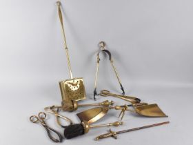 A Collection of Various Brass Fire Tools, Roaster Etc