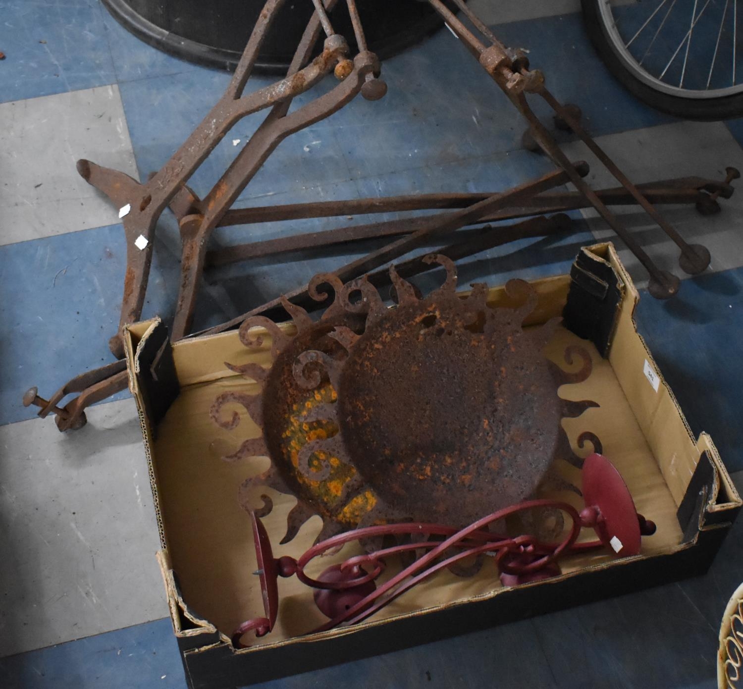 A Collection of Weathered Metalware to Comprise Two Starburst Fret Cut Metal Dishes on Ball Feet, - Image 2 of 4