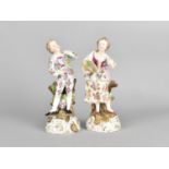 A Pair of Late 19th/20th Century Continental Porcelain Figures Modelled Seated with Encrusted