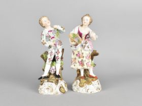 A Pair of Late 19th/20th Century Continental Porcelain Figures Modelled Seated with Encrusted