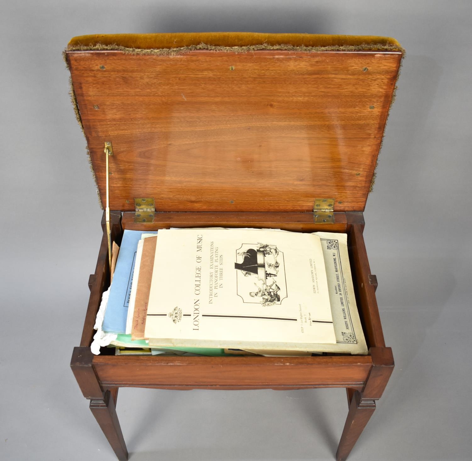 An Edwardian Mahogany Framed Lift Top Piano Stool on Tapering Square Supports, Upholstered Seat, - Image 2 of 2