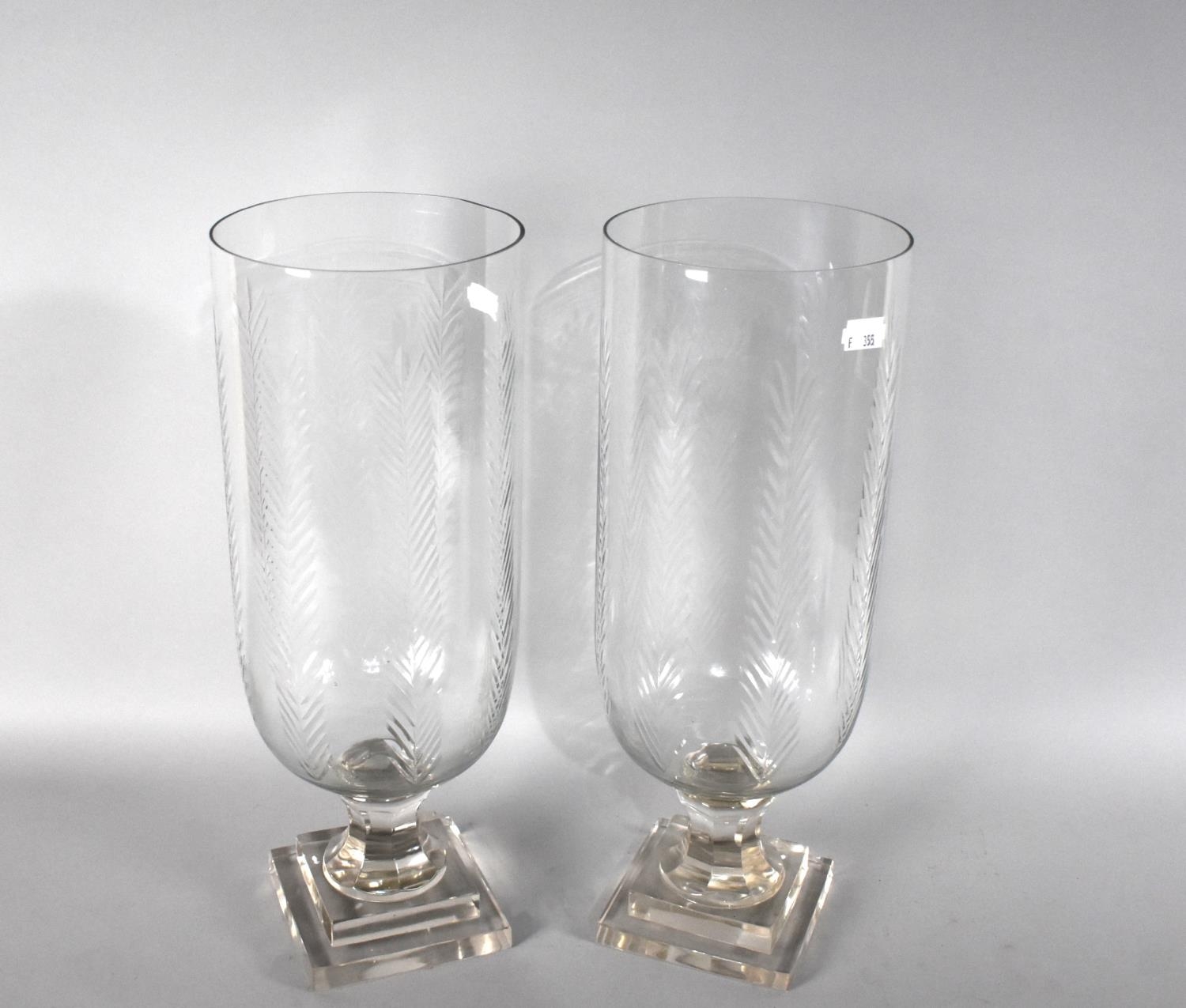 A Pair of Cylindrical Glass Hurricane Lamps, 39.5cms High - Image 2 of 2