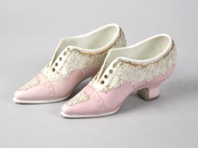 A Pair of Novelty Continental Bisque Shoe Ornaments, 13.5cms Long