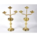 A Pair of Late Victorian Gothic Three Branch Candelabra by Jones & Willis of Birmingham, Top Section