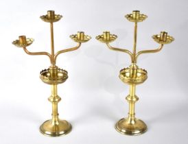 A Pair of Late Victorian Gothic Three Branch Candelabra by Jones & Willis of Birmingham, Top Section