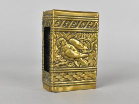 A Late Victorian/Edwardian Brass Matchbox Holder with Bird Decoration, 8cms High