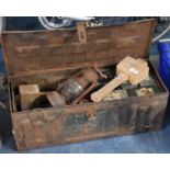 A Vintage Ammunition/Tool Box Containing Various Vintage Items to Comprise Mallets, Oil Lamp etc