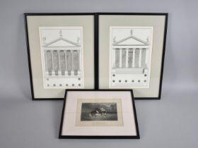 A Framed German 19th Century Engraving, the Good Friend, Together with Two Framed Architectural