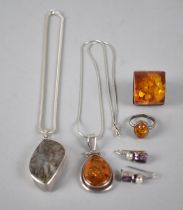 A Collection of Amber and other Semiprecious Stone Mounted Silver Jewellery to Comprise Earrings,