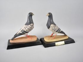 A Pair of Cast Resin Racing Pigeon Trophies with Plaque Dated 2006, 25cms Wide