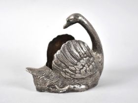 A Large Mid 20th Century Silver Plated Pin Cushion (Missing Interior Cushion) in the Form of a Swan,