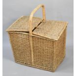 A Vintage Wicker Basket with Twin Hinged Lids, 46cms Long