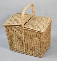 A Vintage Wicker Basket with Twin Hinged Lids, 46cms Long