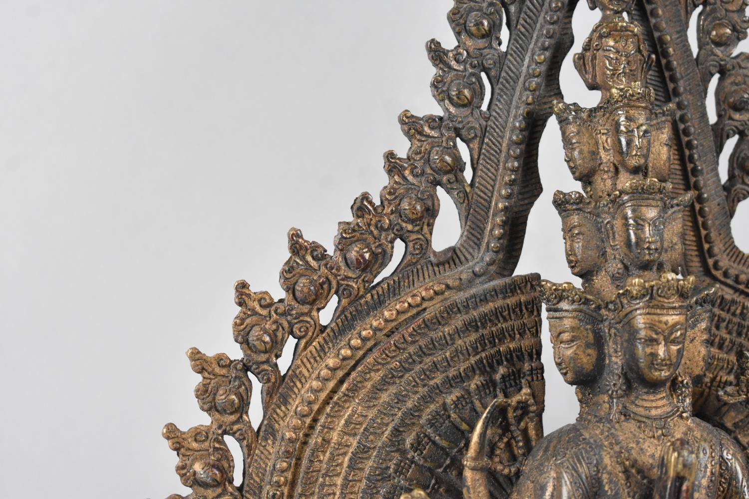 A Large Indian Patinated Bronze Temple Altar Piece Depicting Standing Deity with Many Heads and - Image 4 of 4