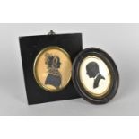 Two Late 19th Century Pen and Ink Silhouettes of Gent and Lady with Bonnet