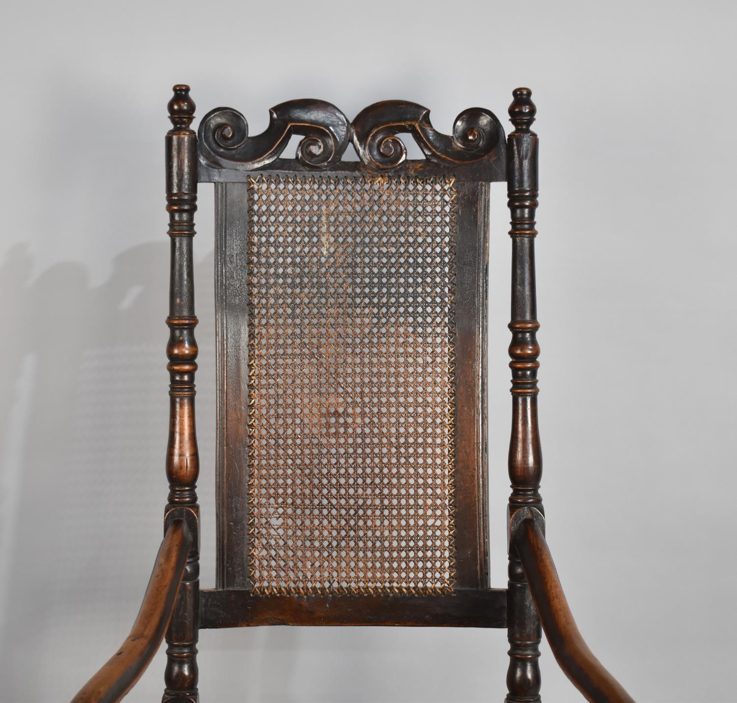 A Late 17th Century/Early 18th Century Cane Upholstered Armchair with Turned Supports, Carved and - Image 3 of 3