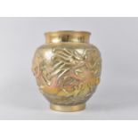 A Reproduction Chinese Bronze Vase with Relief Dragon Decoration and Character mark to Base, 15cms