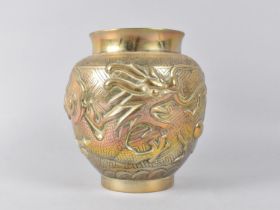 A Reproduction Chinese Bronze Vase with Relief Dragon Decoration and Character mark to Base, 15cms