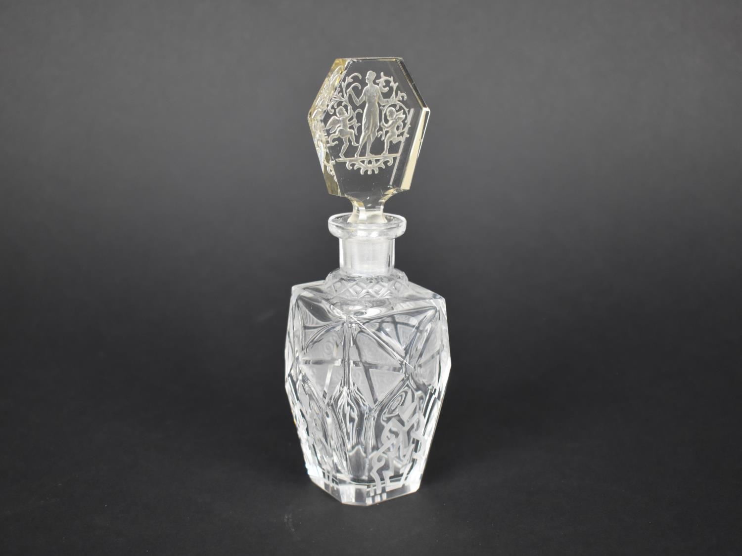 An Etched Glass Scent Bottle, Stopper Decorated with Classical Maidens and Cherubs, 16.5cms High - Image 2 of 2