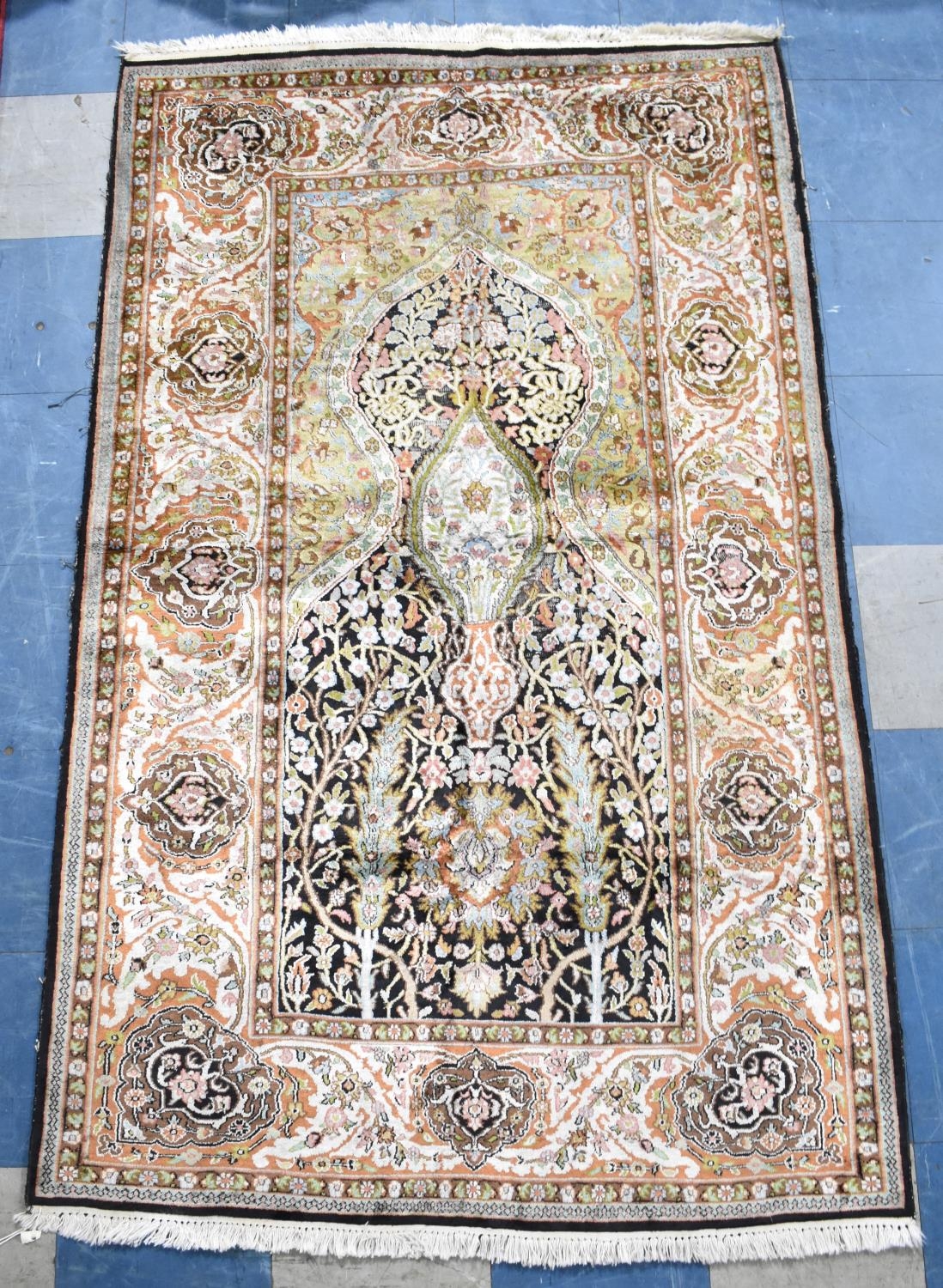 A Silk Kashan Hand Made Rug, 198x120cms