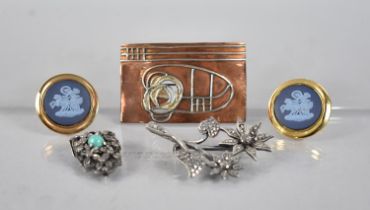 A Collection of Period Costume Jewellery to include Copper and White Metal Rectangular Brooch/