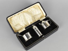 A Cased Silver Three Piece Cruet by Deakin & Francis Ltd, Birmingham Hallmark