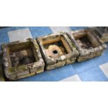 Three Reconstituted Stone Garden Planters of Square Form, 38cm Square,