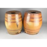 A Pair of Glazed Stoneware Barrels, 38cm high