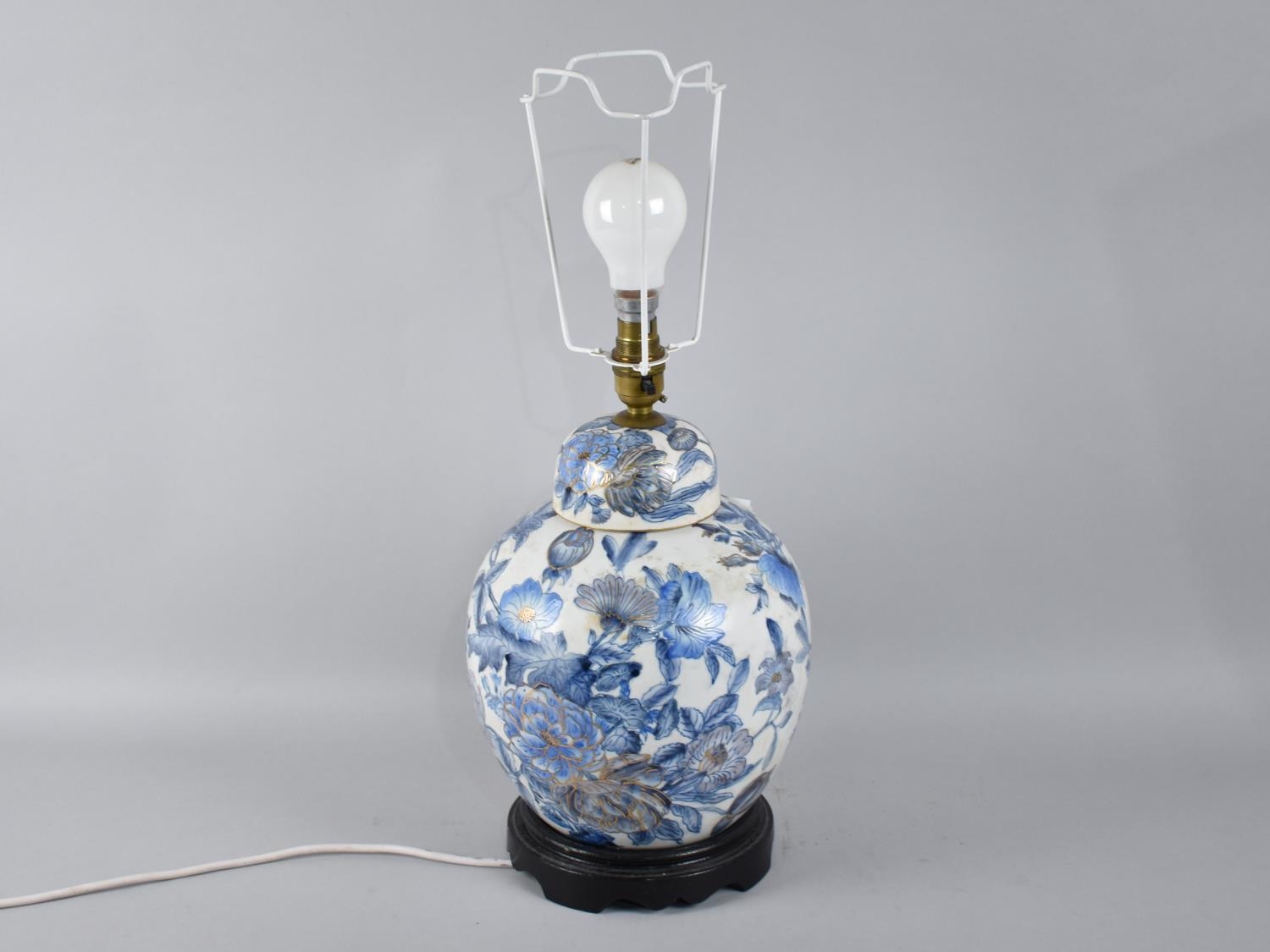 An Oriental Table Lamp and Shade in the Form of a Lidded Ginger Jar, 55cms High Overall - Image 2 of 2