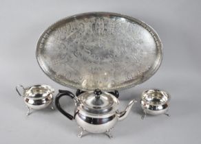 A Mid 20th Century Silver Plated Tea Service on a Later Galleried Oval Tray