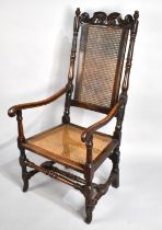A Late 17th Century/Early 18th Century Cane Upholstered Armchair with Turned Supports, Carved and