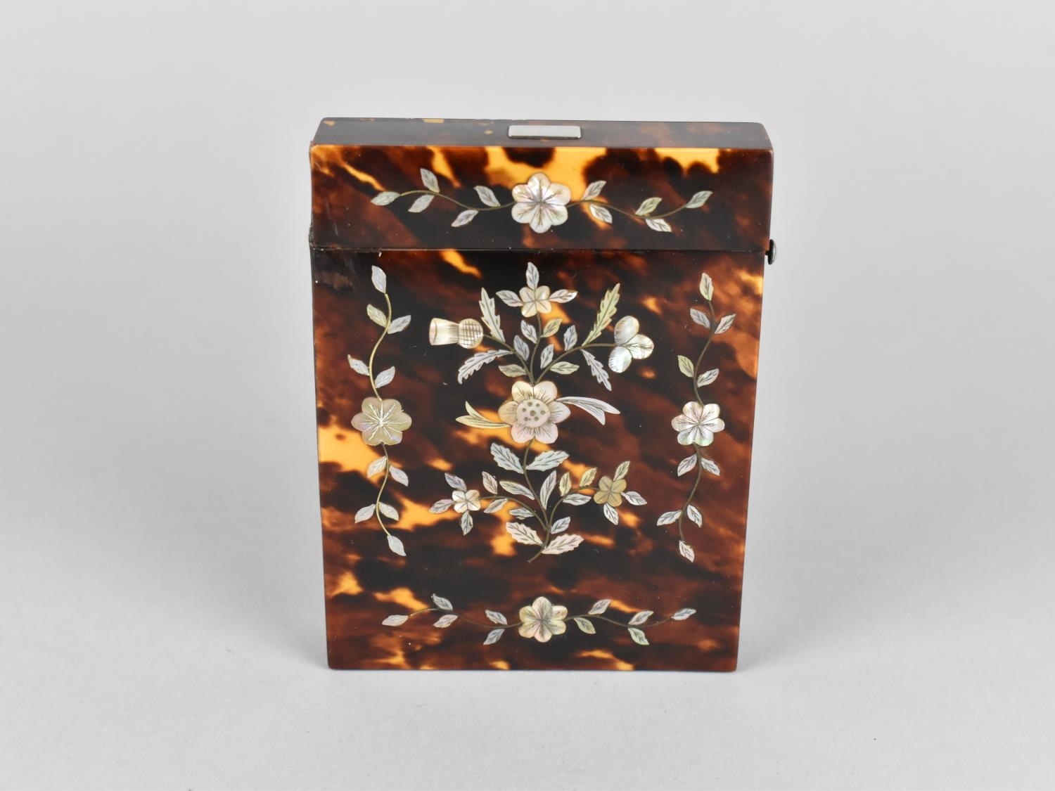 A Late 19th/Early 20th Century Mother of Pearl Inlaid Tortoiseshell Card Case with Hinged Lid, - Image 2 of 2