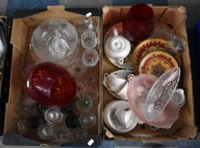 Two Boxes of Various Glassware and Ceramics to Comprise Pedestal Glass, Drinking Glasses, Teawares