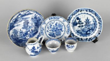 A Collection of Chinese Qing Dynasty Blue and White Porcelain to Comprise Dishes, Jug, Tea Bowl