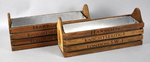 A Pair of Metal Lined Planters Inscribed for Harrods of Knightsbridge, 35cms Wide
